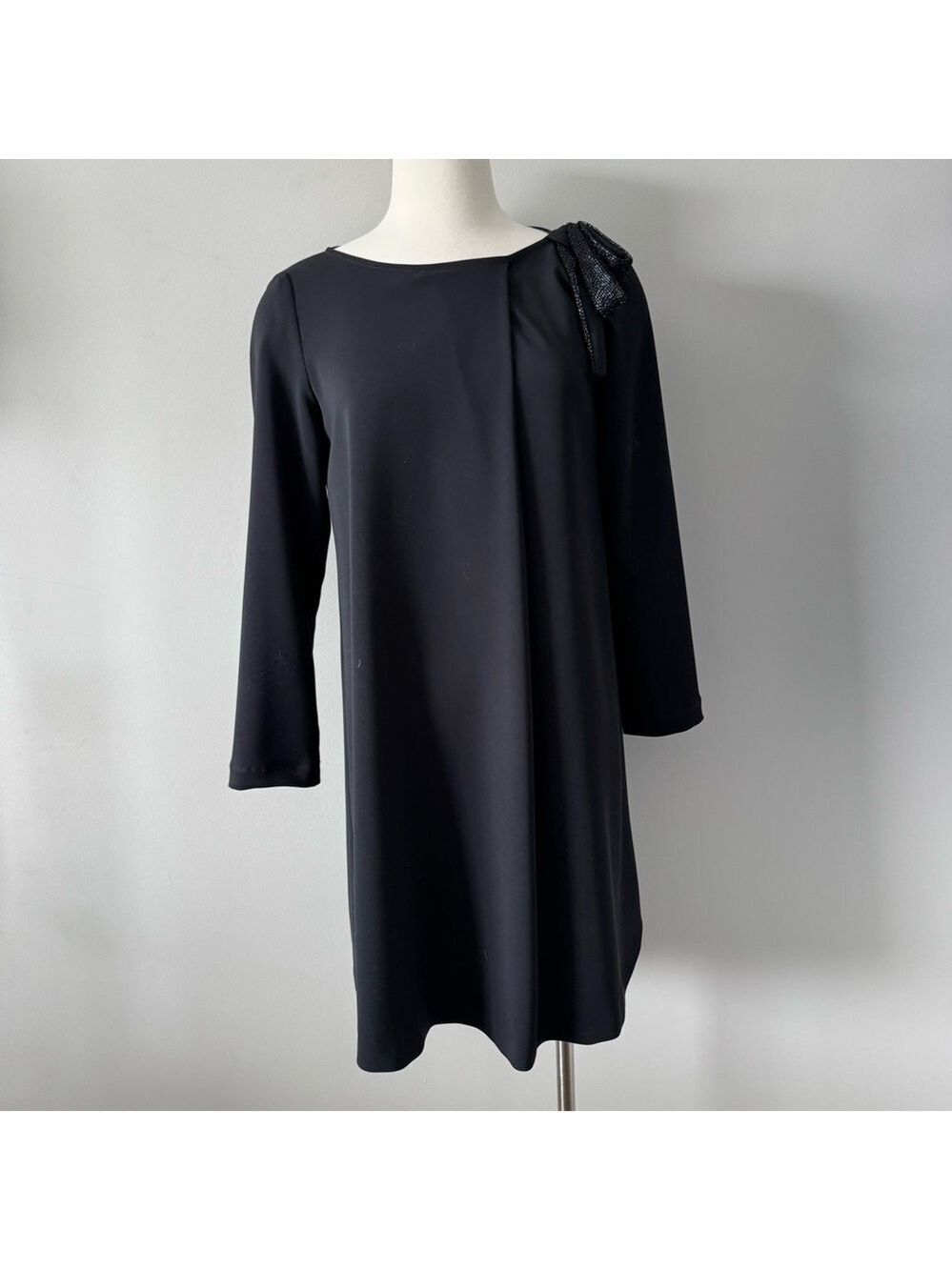 MARELLA Black Long Sleeve Dress with Bow Accent